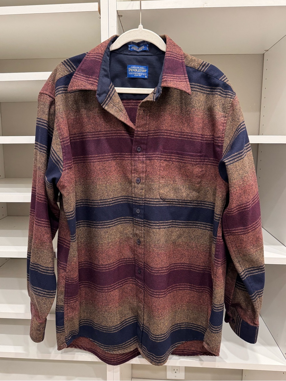 Pendleton Virgin Wool Lodge Button Down Ombré Stripe Shirt, Size XL